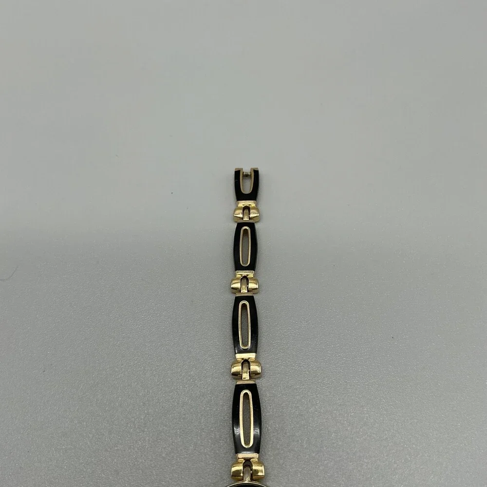 Vintage Citizen Womens Watch 18mm MOP Black Enamel Gold Tone New Battery 6.75